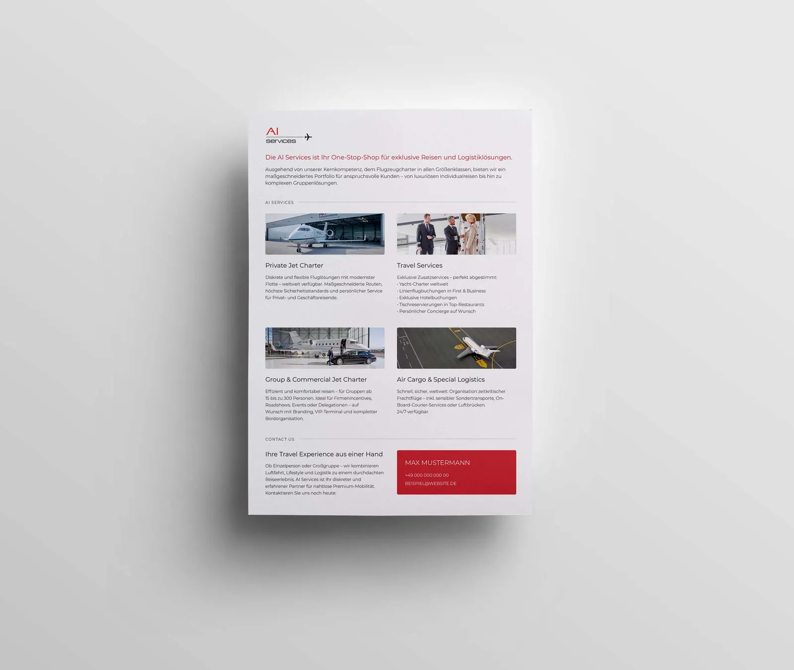 Corporate Onepager im A4-Format, Ansicht von oben